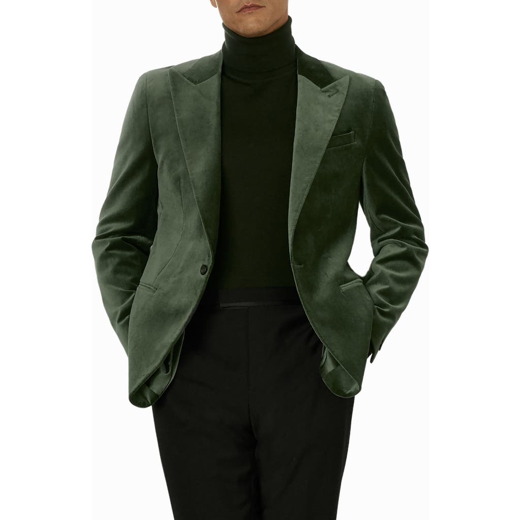 Reiss Apsara Stretch Cotton Velveteen Blazer in Sage Green