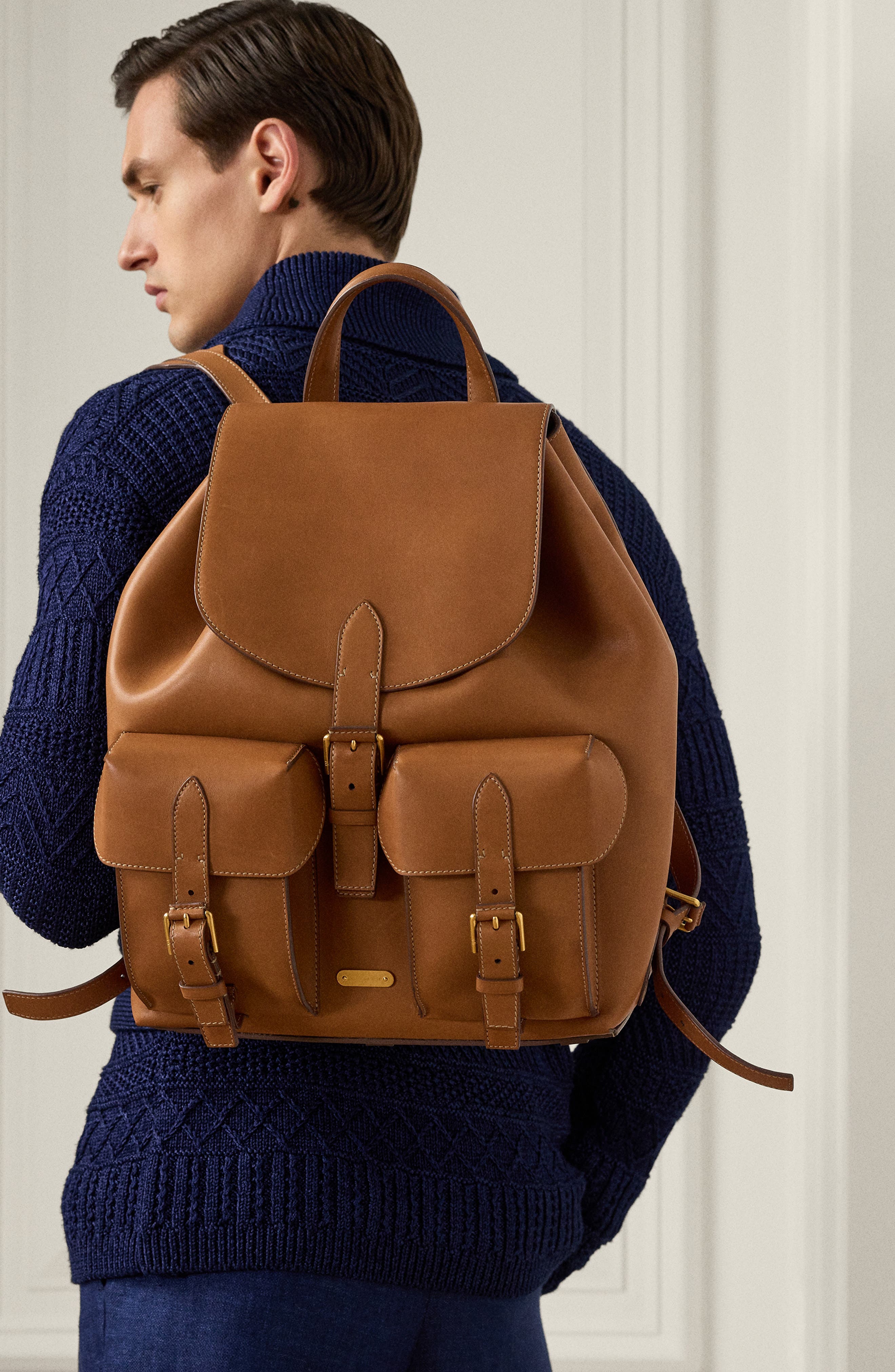 Ralph Lauren Purple Label Bedford Calfskin Leather Backpack, Alternate, color, 