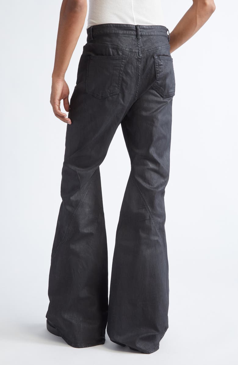 Rick Owens DRKSHDW Bias Waxed Bootcut Jeans, Alternate, color, Black Wax