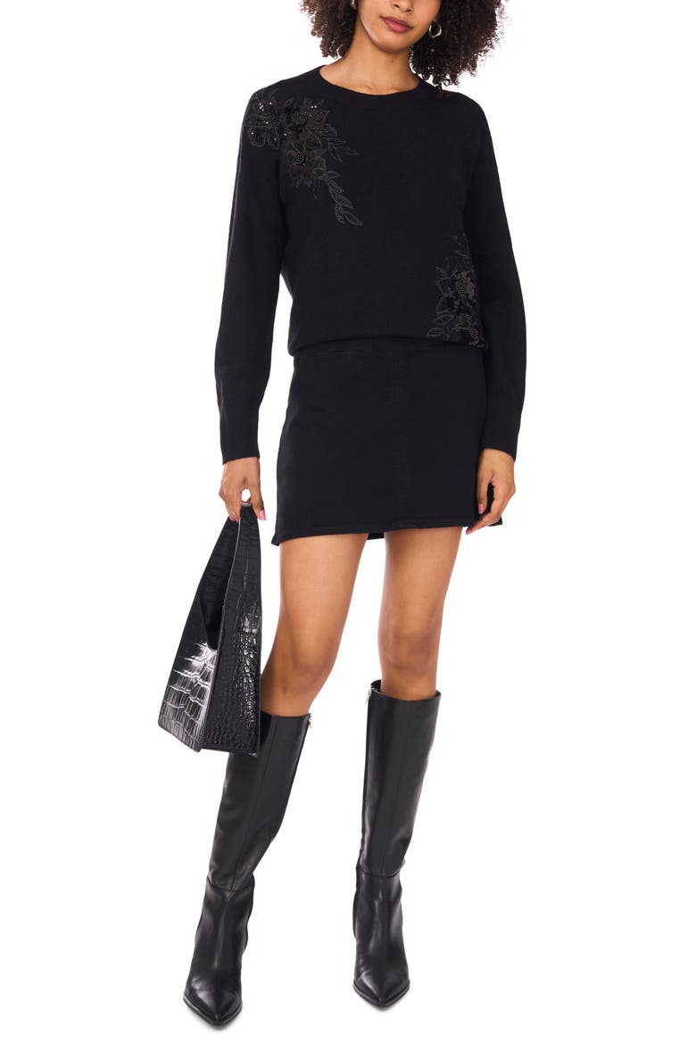 Sequin Beaded Embroidery Detail Sweater, Alternate, color, RICH BLACK