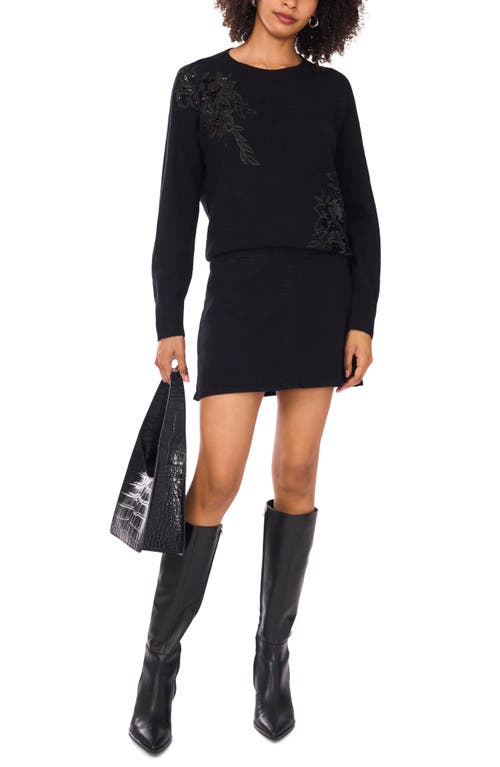 Vince Camuto Sequin Beaded Embroidery Detail Sweater In Black