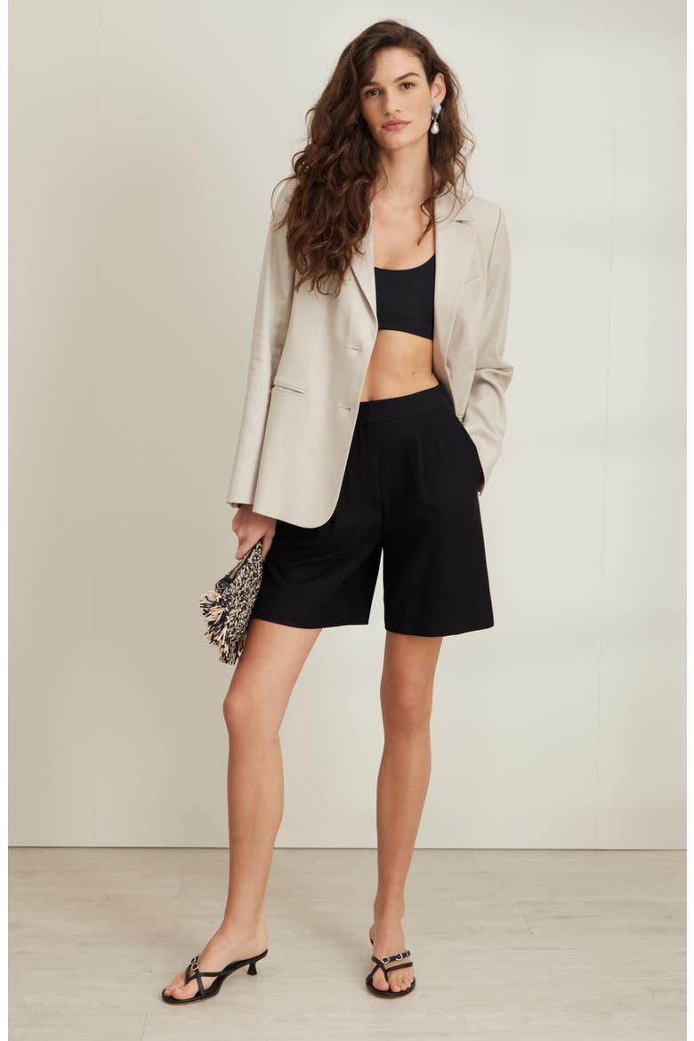 Linen Blend Boyfriend Blazer, Alternate, color, BEIGE SCROLL