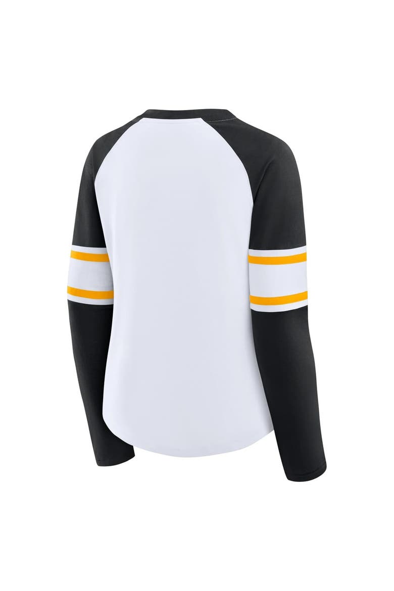 Women's Fanatics White/Black Pittsburgh Steelers Redzone Blitz Package Raglan Lace-Up V-Neck Long Sleeve T-Shirt, Alternate, color, White
