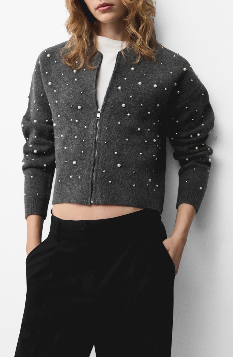 MANGO Embellished Zip-Up Cardigan, Main, color, 
