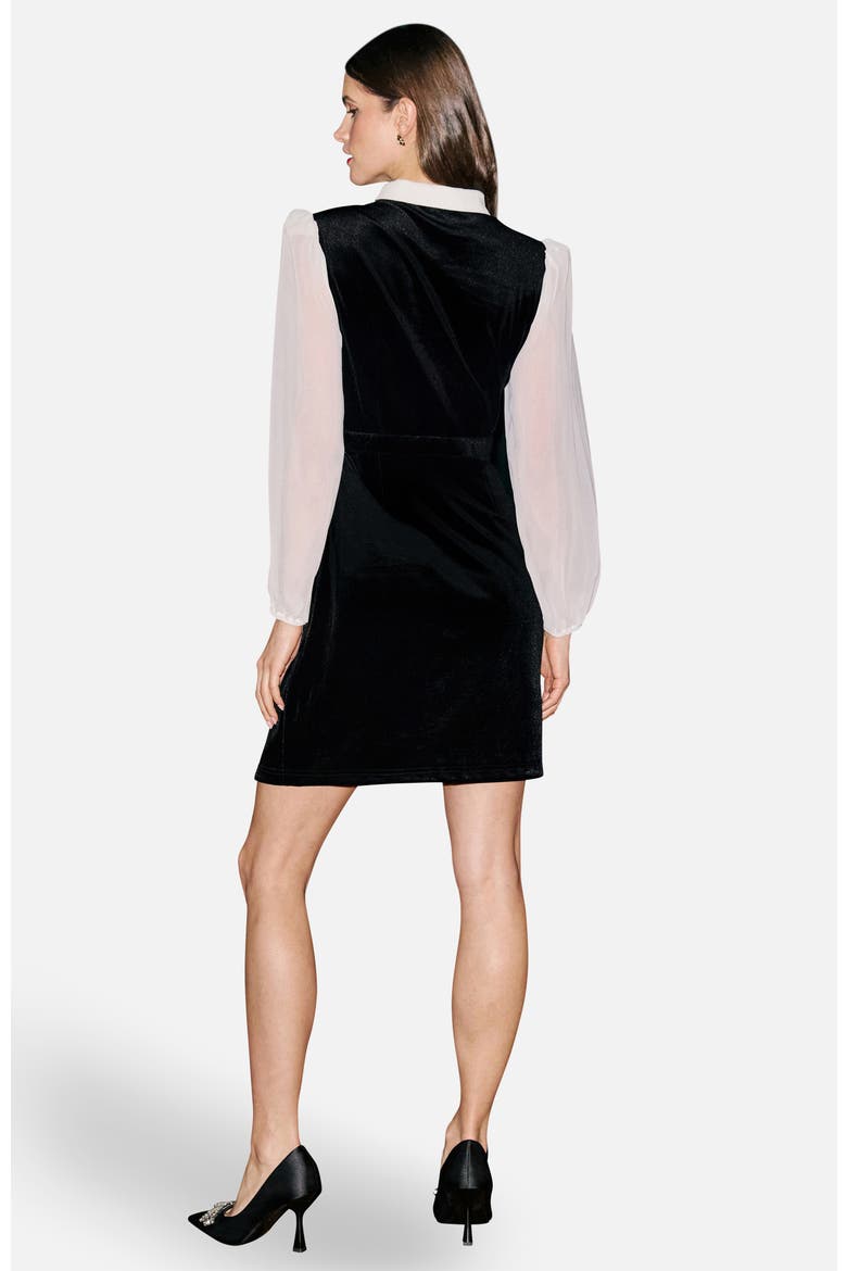 Contrast Long Sleeve Velvet Mini Dress, Alternate, color, Black