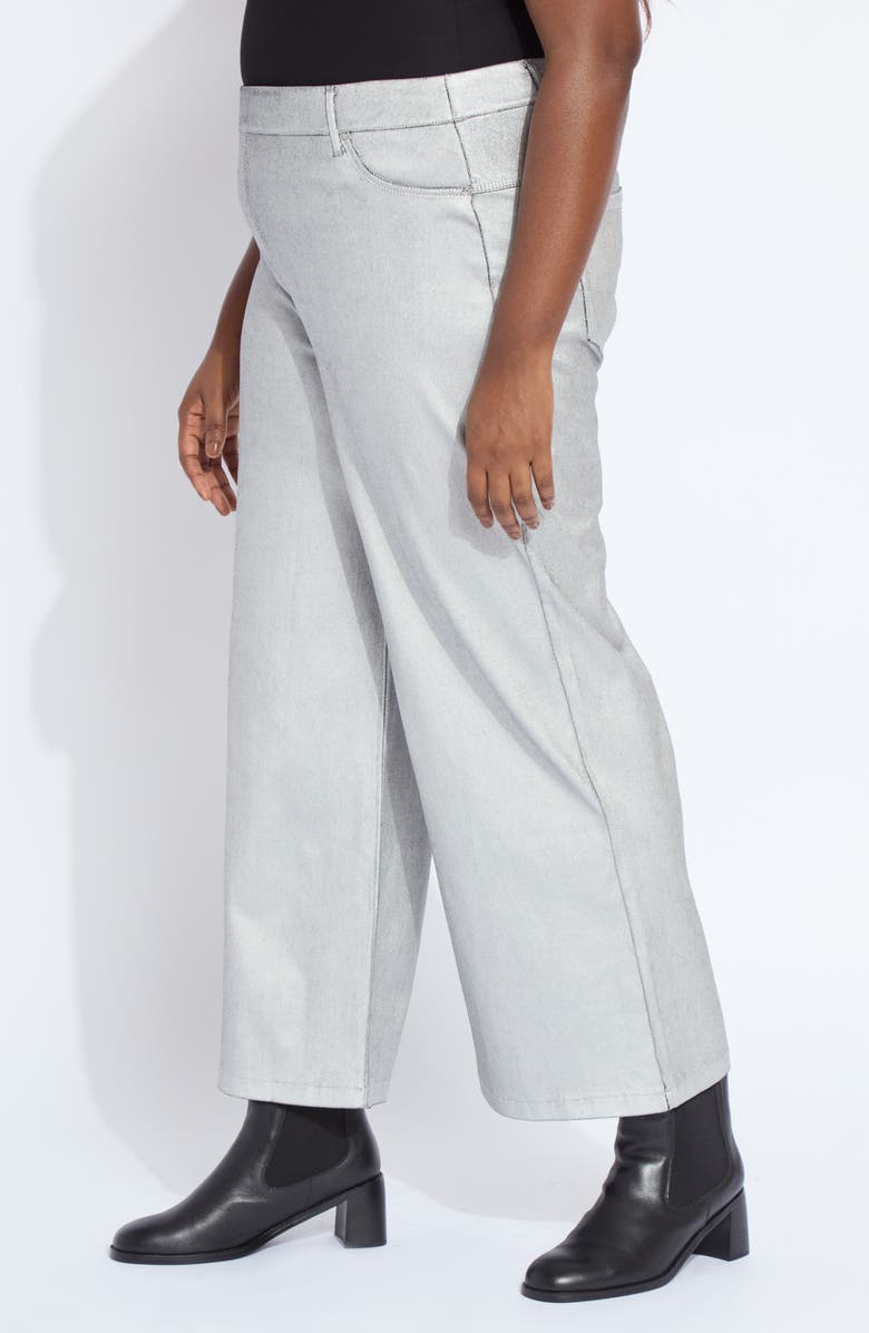 Lysse Metallic Coated Pull-On High Waist Wide Leg Jeans, Alternate, color, Metallic Silver