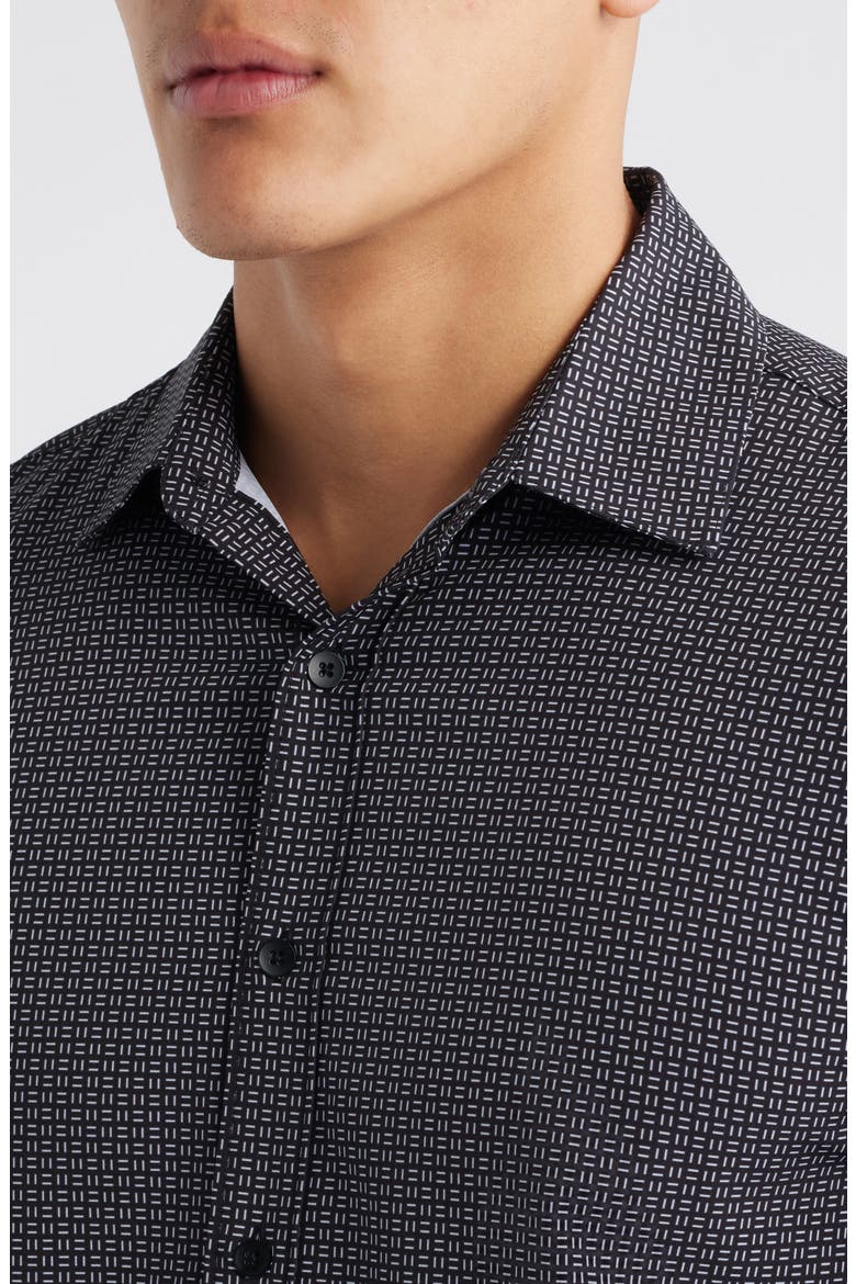 Trim Fit Dash Duo Geo Print Performance Button-Up Shirt, Alternate, color, BLACK