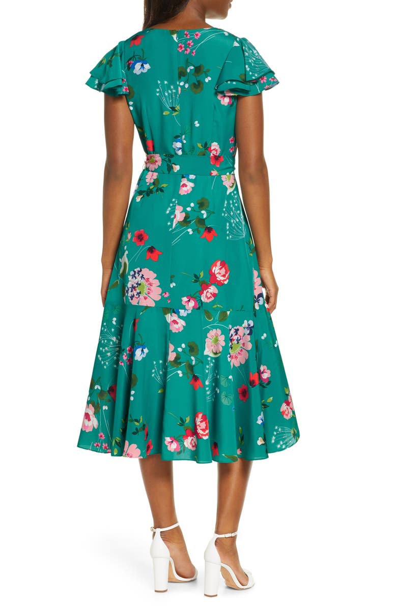 Eliza J Floral Flutter Midi Faux Wrap Dress, Alternate, color,