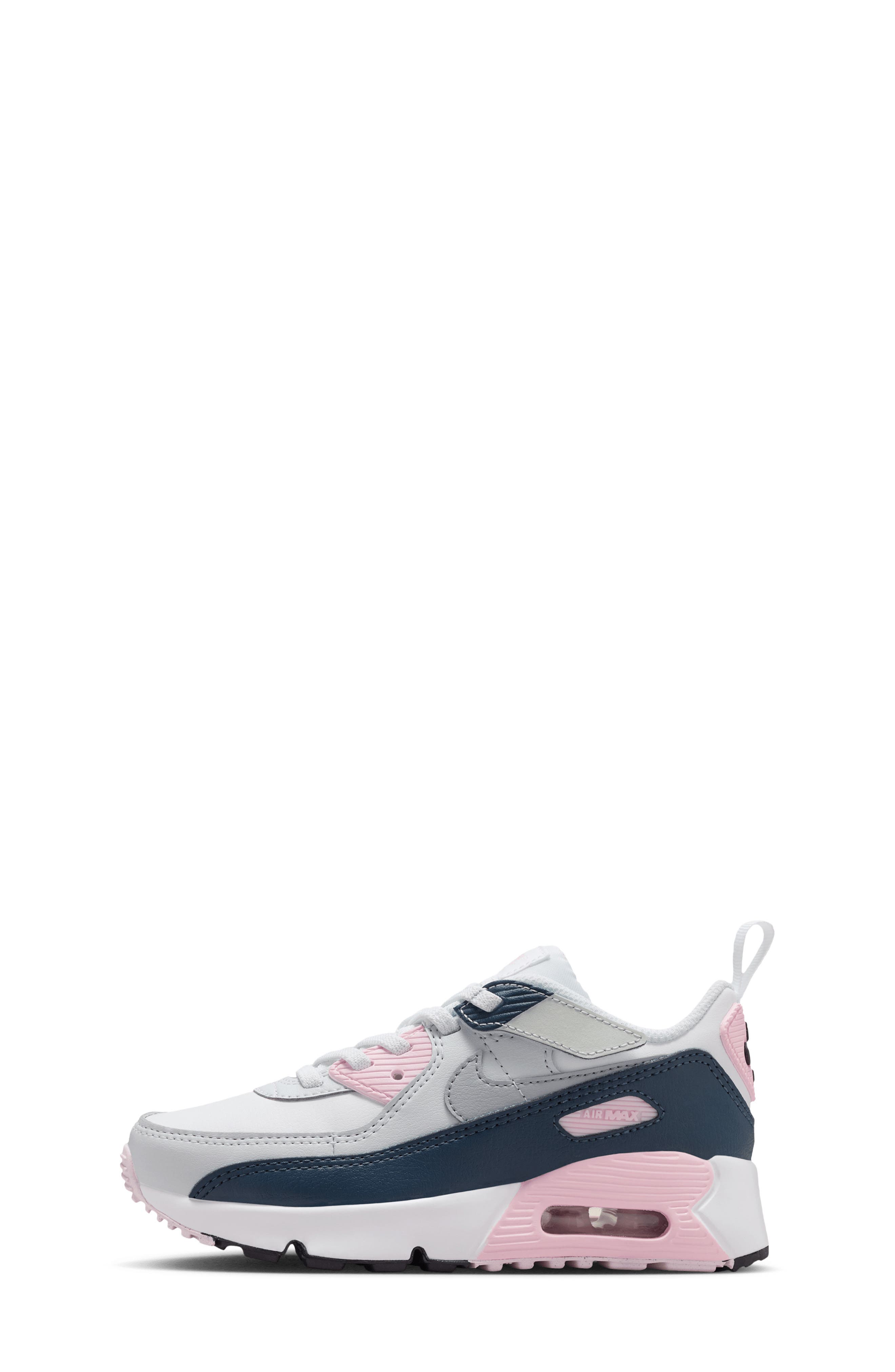 Kids' Air Max 90 Sneaker, Alternate, color, WHITE/ PINK/ NAVY/ GREY