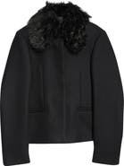 TOTEME Wool Blend Jacket with Removable Genuine Shearling Collar