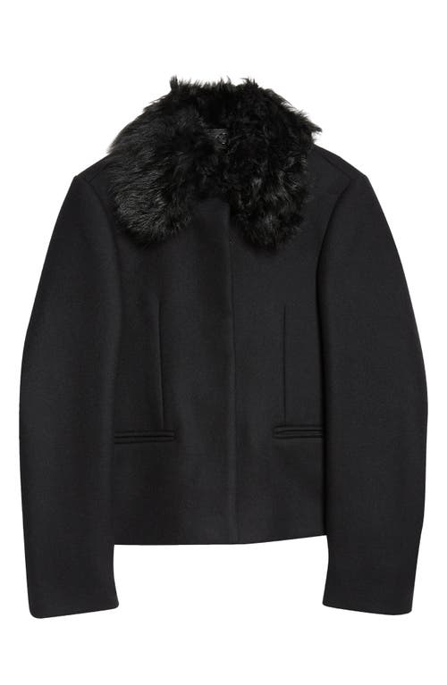 Shop Totême Toteme Wool Blend Jacket With Removable Genuine Shearling Collar In Black
