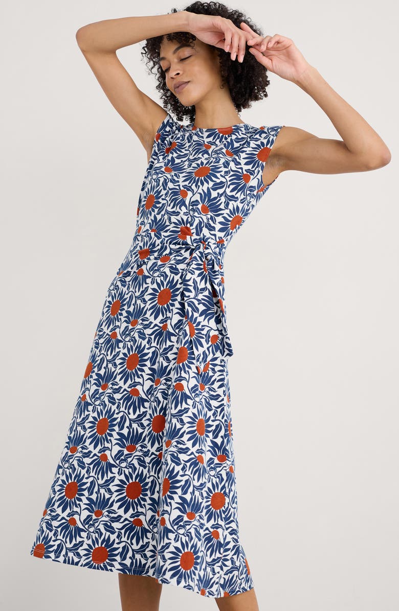 Seasalt Cornwall Fettling Tie Waist Jersey Midi Dress, Alternate, color, Bold Sunflower Marine Chalk