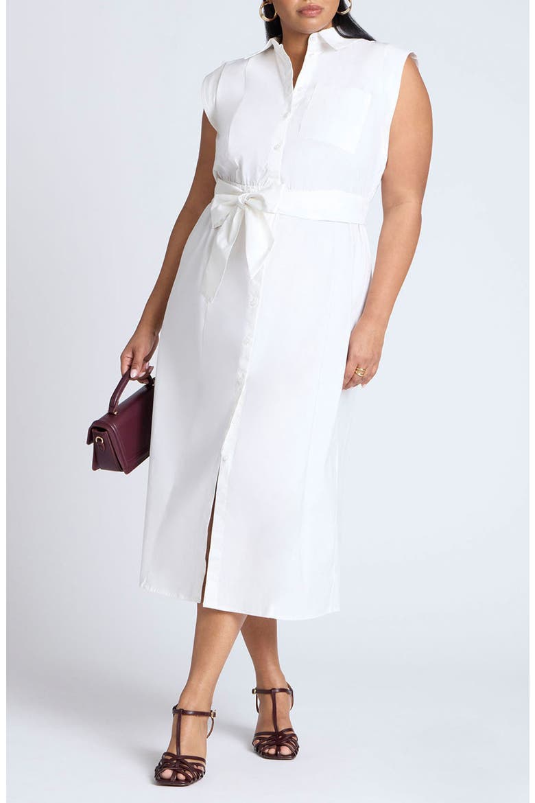 Tie Belt Sleeveless Midi Shirtdress, Main, color, BRIGHT WHITE