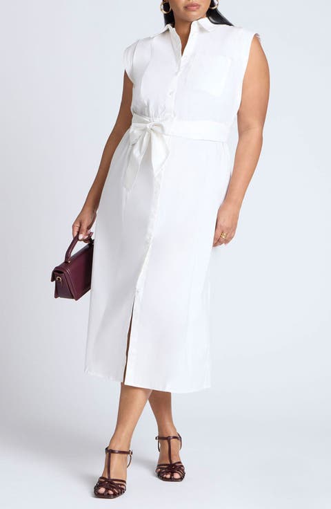 Tie Belt Sleeveless Midi Shirtdress