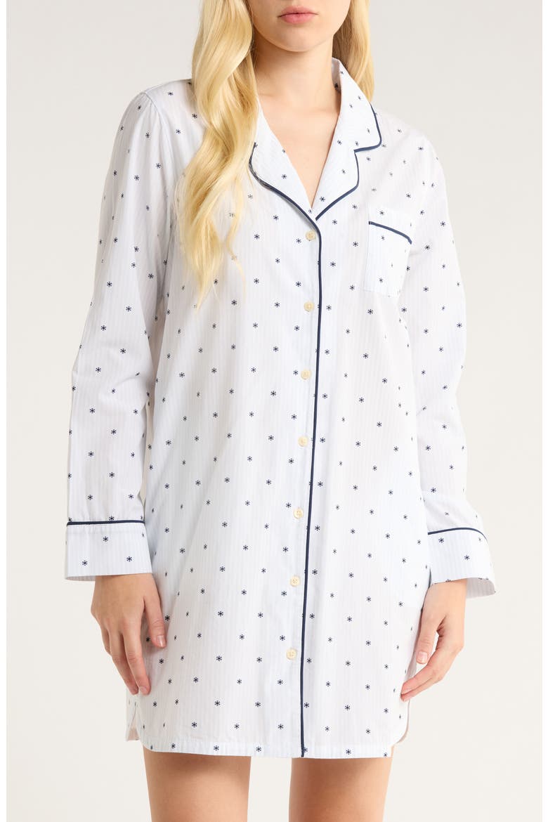 Classic Piped Cotton Nightshirt, Main, color, BLUE- NAVY SNOWFLAKE STRIPE