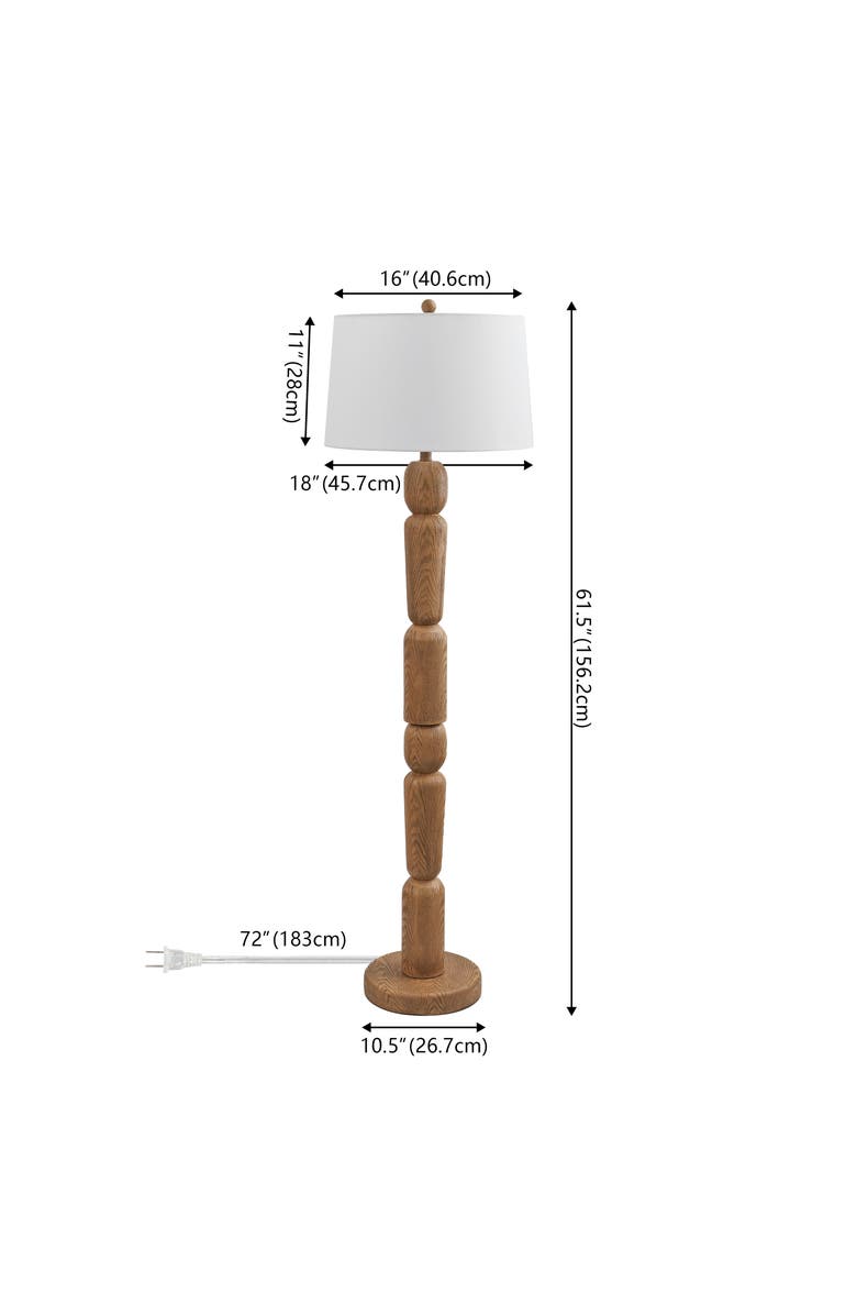 JONATHAN Y Rustara Cottage Farmhouse Turned Resin/Iron LED Floor Lamp, Alternate, color, Antique Brown Wood Finish
