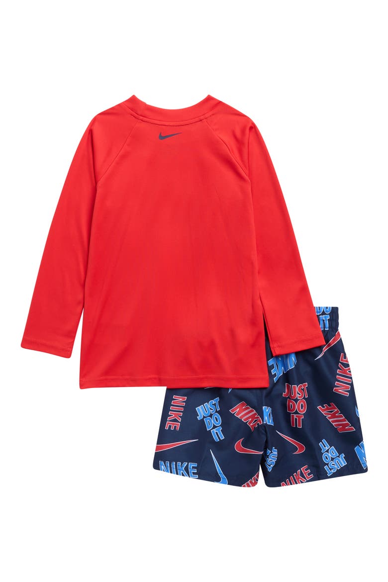 Kids' Hydroguard + Long Sleeve Rashguard & Shorts Set, Alternate, color, BLUE/RED