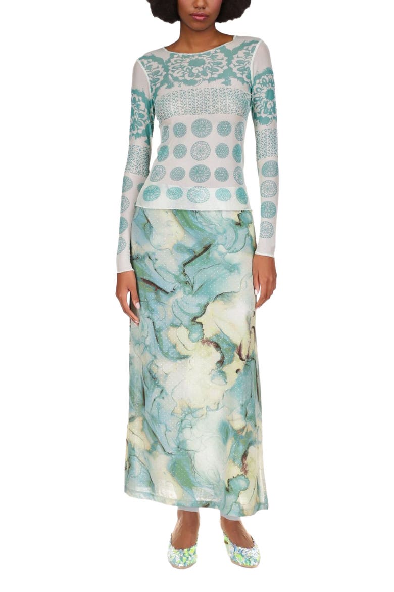 Cosmos Mesh Skirt, Alternate, color, Jade Multi