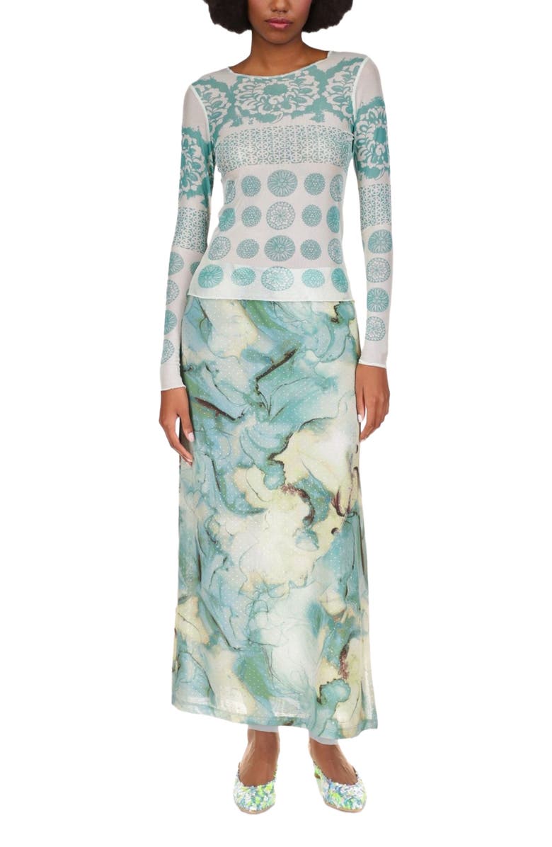 Anna Sui Cosmos Mesh Skirt, Main, color, Jade Multi