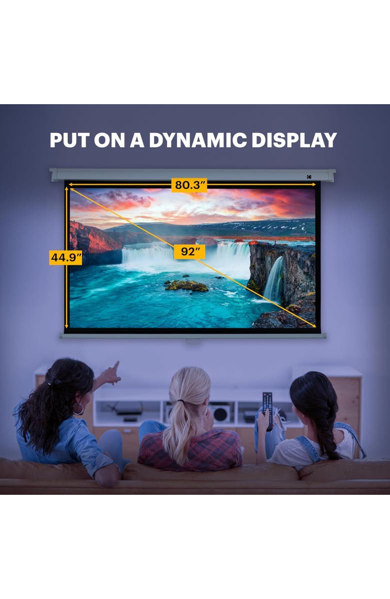 Kodak 92 Manual Pull Down Projector Screen, Large 169 Retractable Projector Screen, Alternate, color, Black