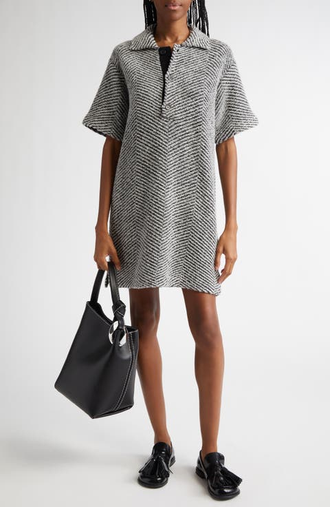 Herringbone Wool Blend Polo Dress