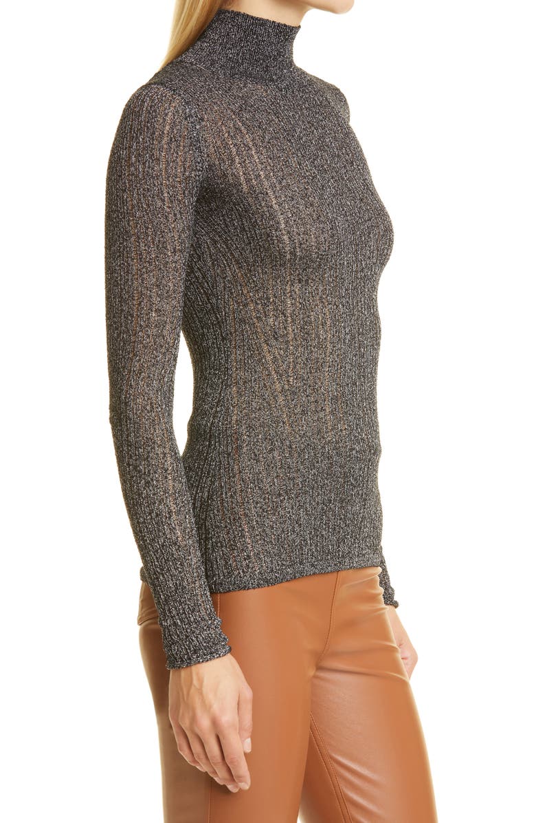 rag & bone Lexi Semisheer Cotton Blend Rib Turtleneck Top, Alternate, color,
