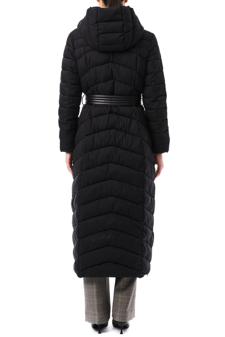 Belted Longline Hooded Puffer Jacket with Removable Bib, Alternate, color, BLACK