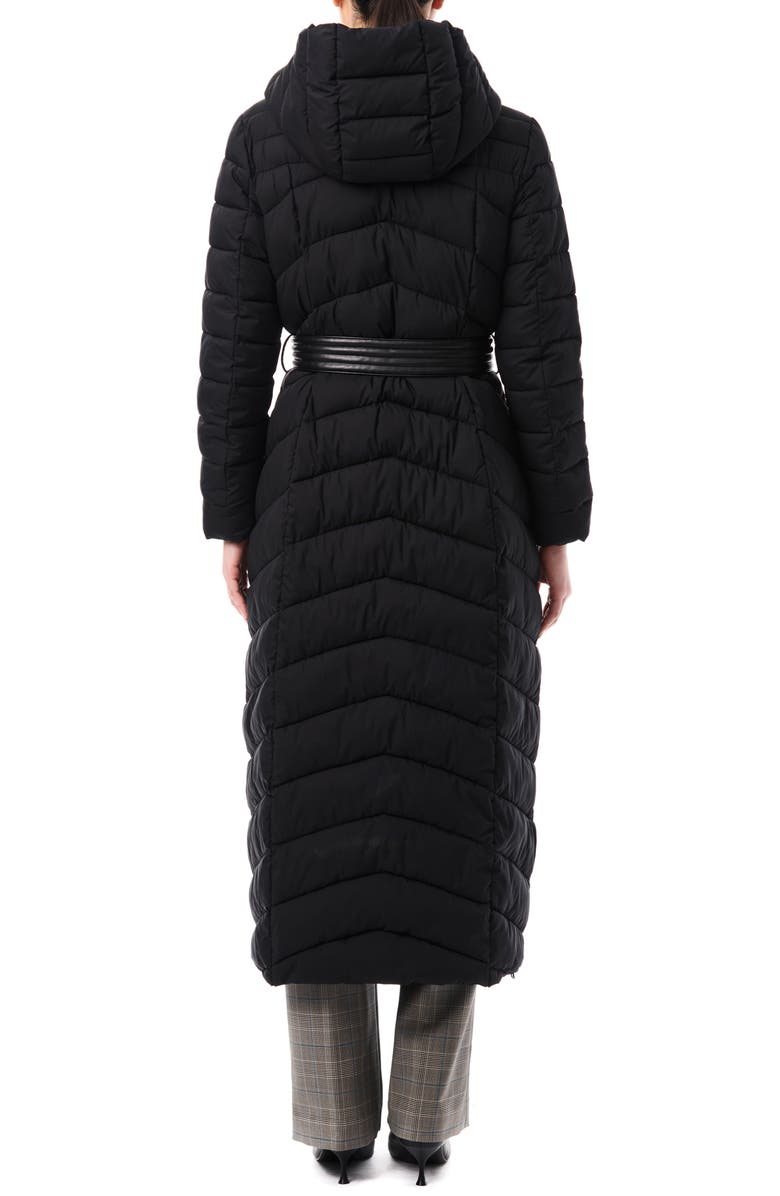 Bernardo Belted Longline Hooded Puffer Jacket with Removable Bib, Alternate, color,