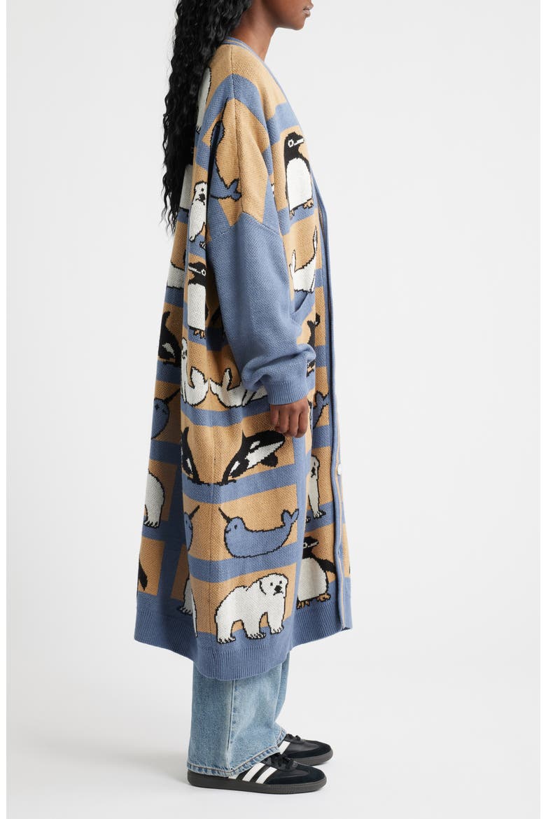 Chill Out Longline Cardigan, Alternate, color, BLUE AND TAN