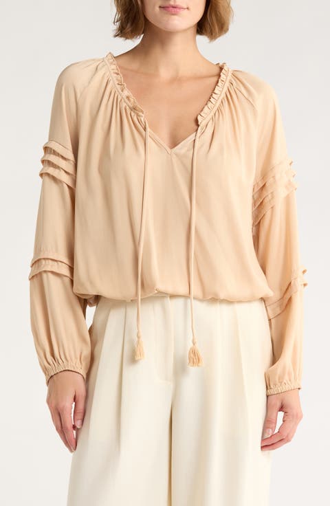 Long Sleeve Tie Front Satin Top