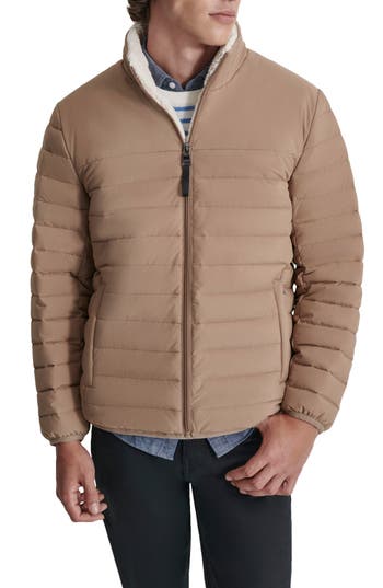 Dkny Men's Quilted Fleece-lined Full-zip Puffer Jacket In Tan