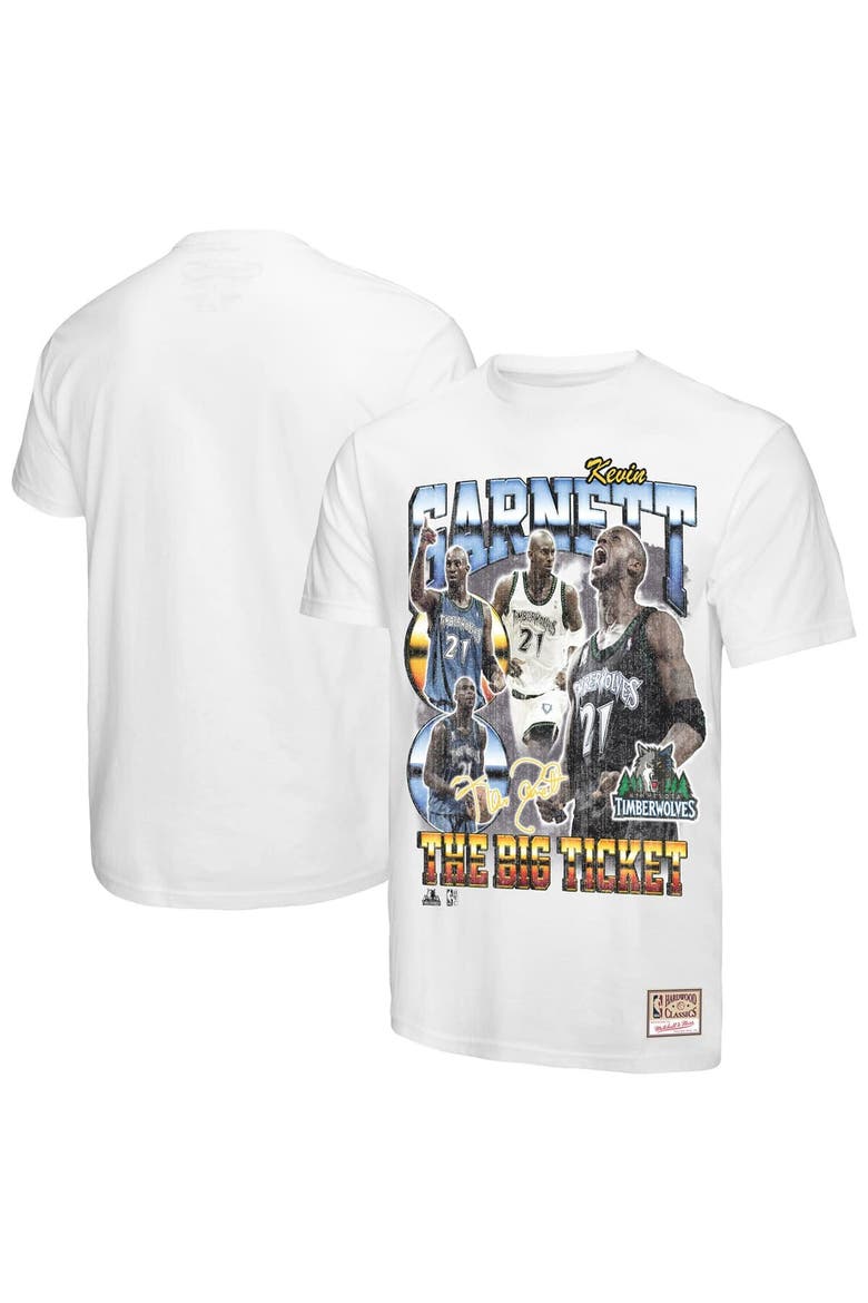 Men's Mitchell & Ness Kevin Garnett White Minnesota Timberwolves Hardwood Classics Commemorative Player Collage T-Shirt, Main, color, White