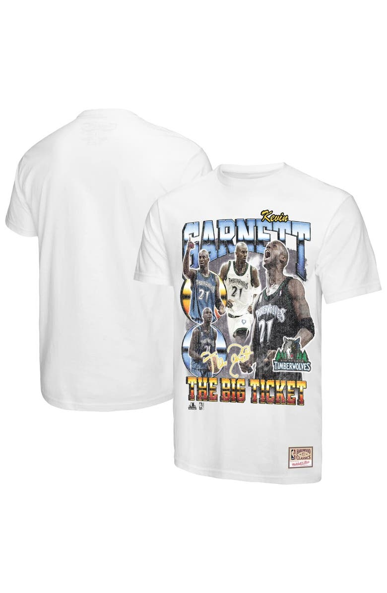 Mitchell & Ness Men's Mitchell & Ness Kevin Garnett White Minnesota Timberwolves Hardwood Classics Commemorative Player Collage T-Shirt, Main, color, White