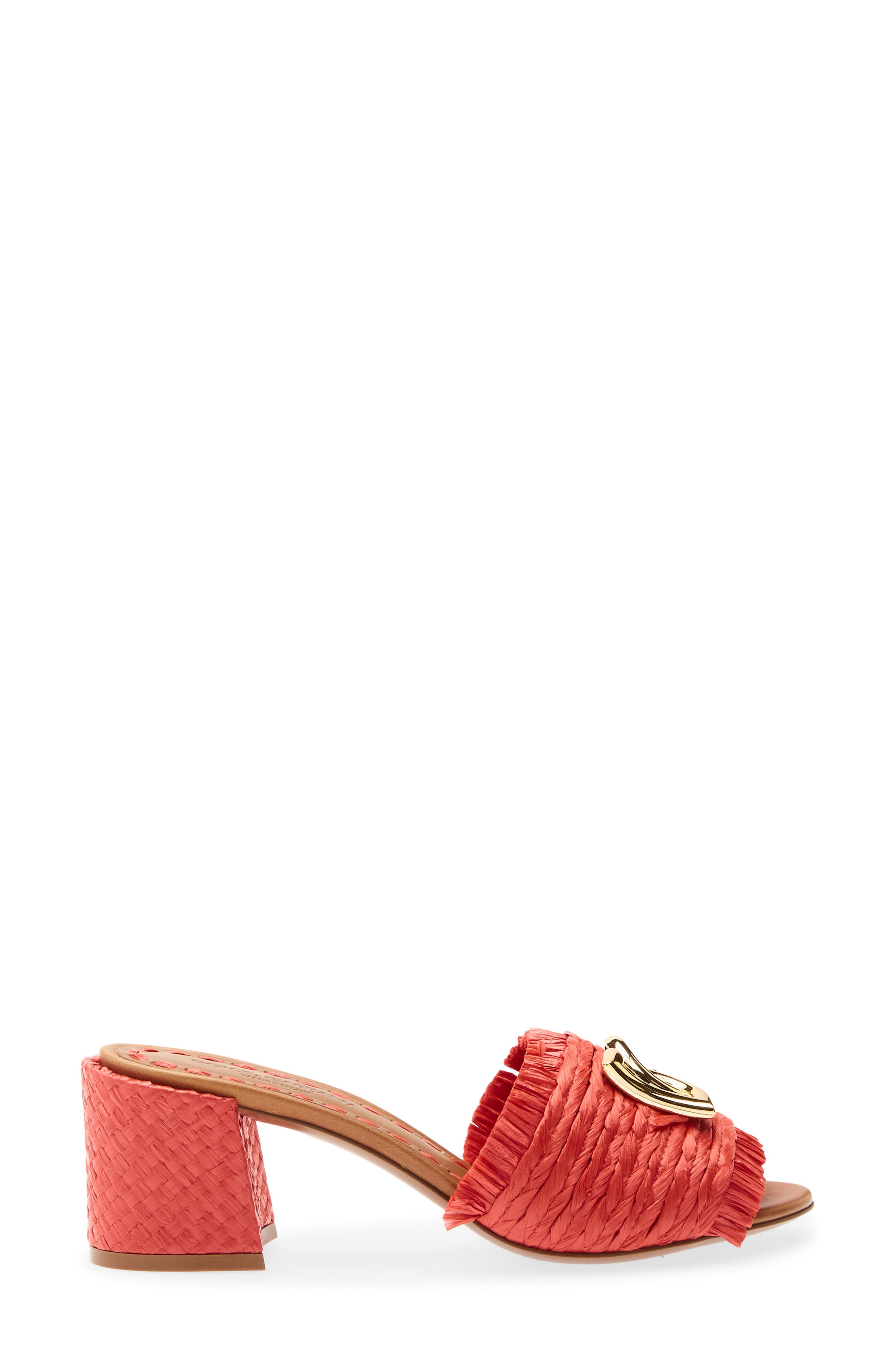 Raffia Fringe Slide Sandal, Alternate, color, 8L302 ROSSO/ SABBIA