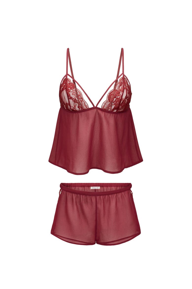 Soraya Cami And Short Lace Set Lingerie, Alternate, color, Dark red