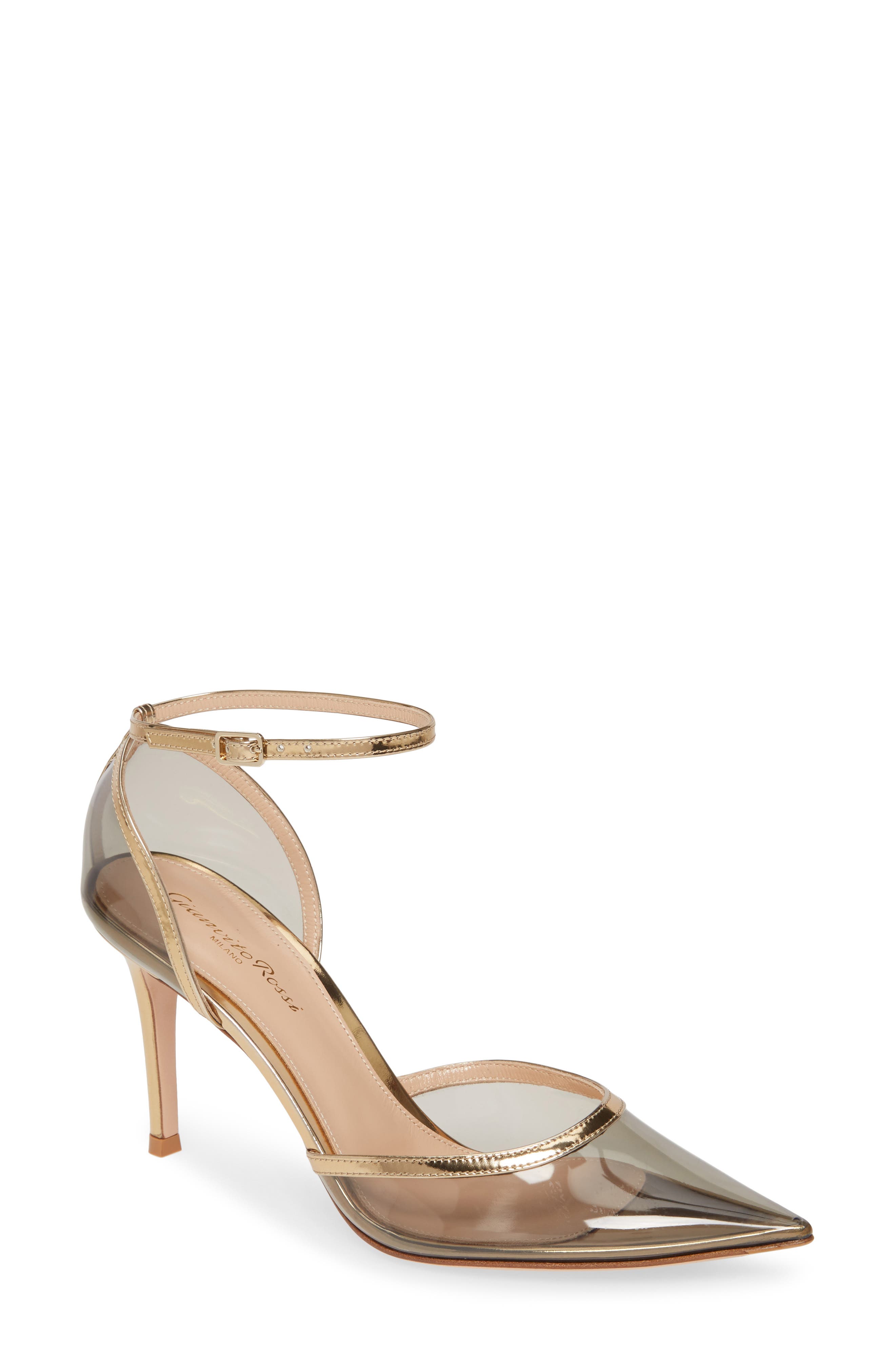 Gianvito Rossi Clear Pointed Toe Ankle Strap Pump, Main, color, 