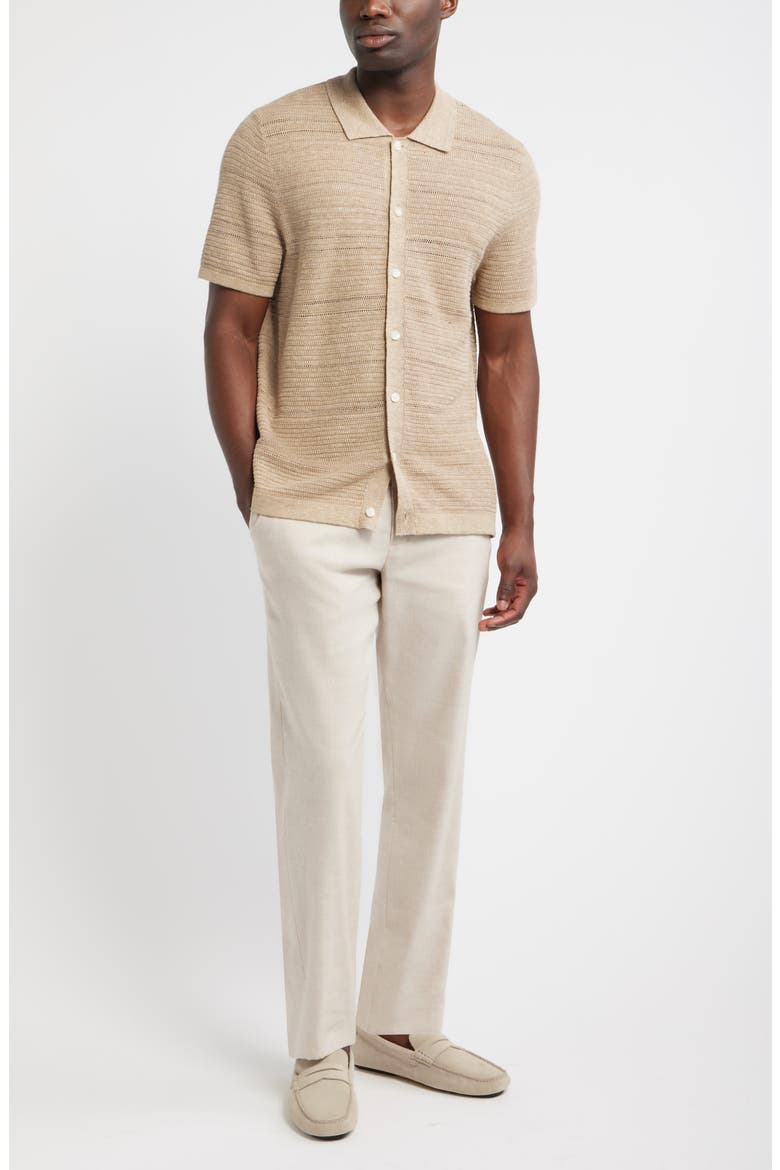 Short Sleeve Linen & Cotton Cardigan, Alternate, color, CAMEL