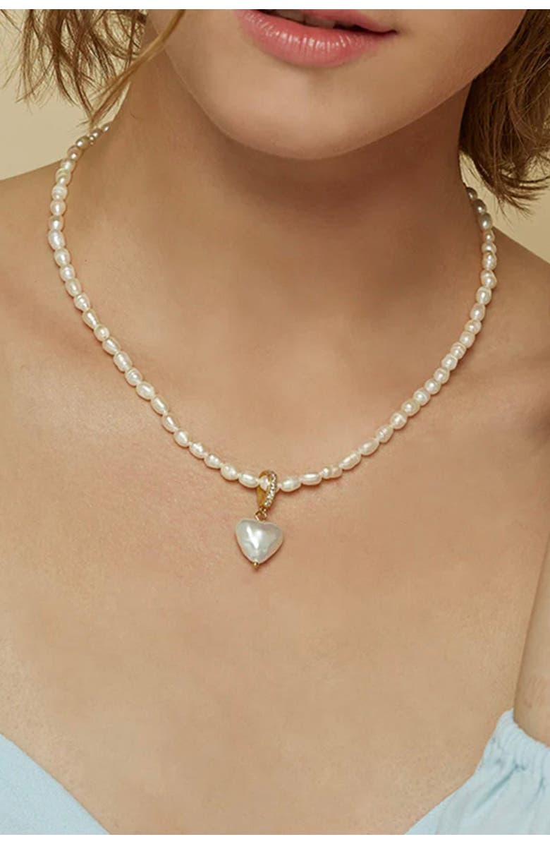 Bearfruit Jewelry Hope Cultured Pearl Necklace with Heart Shaped Charm Pendant, Alternate, color, 