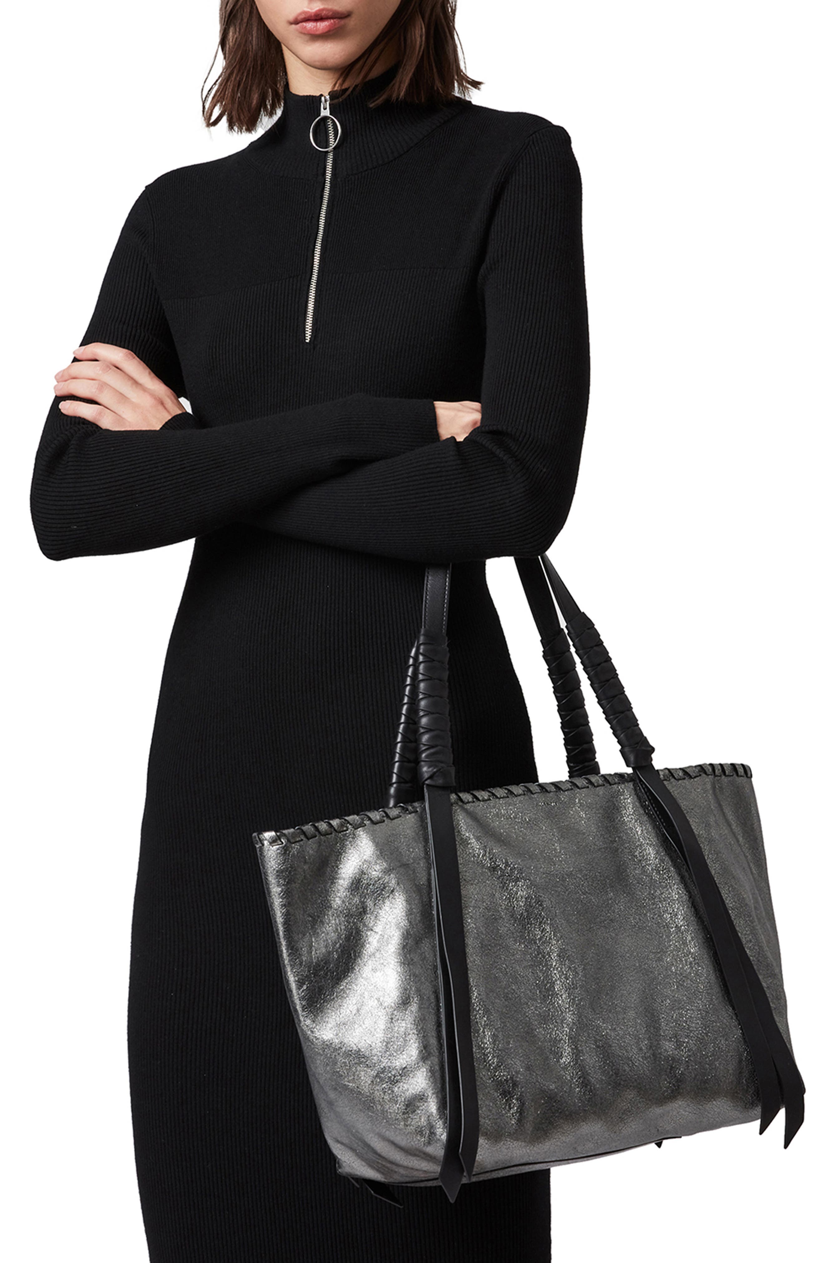 AllSaints Miki East/West Leather Tote, Alternate, color, Soft Gold