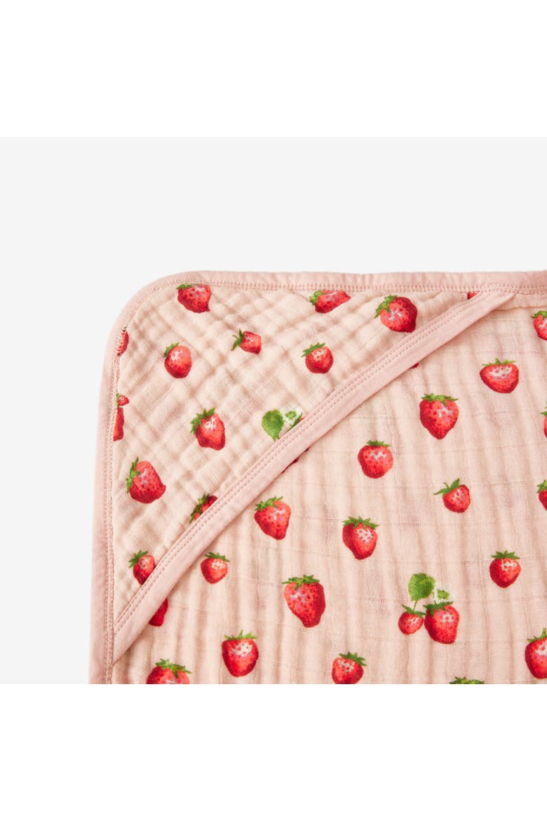 Organic Cotton Hooded Swaddle, Alternate, color, Strawberry