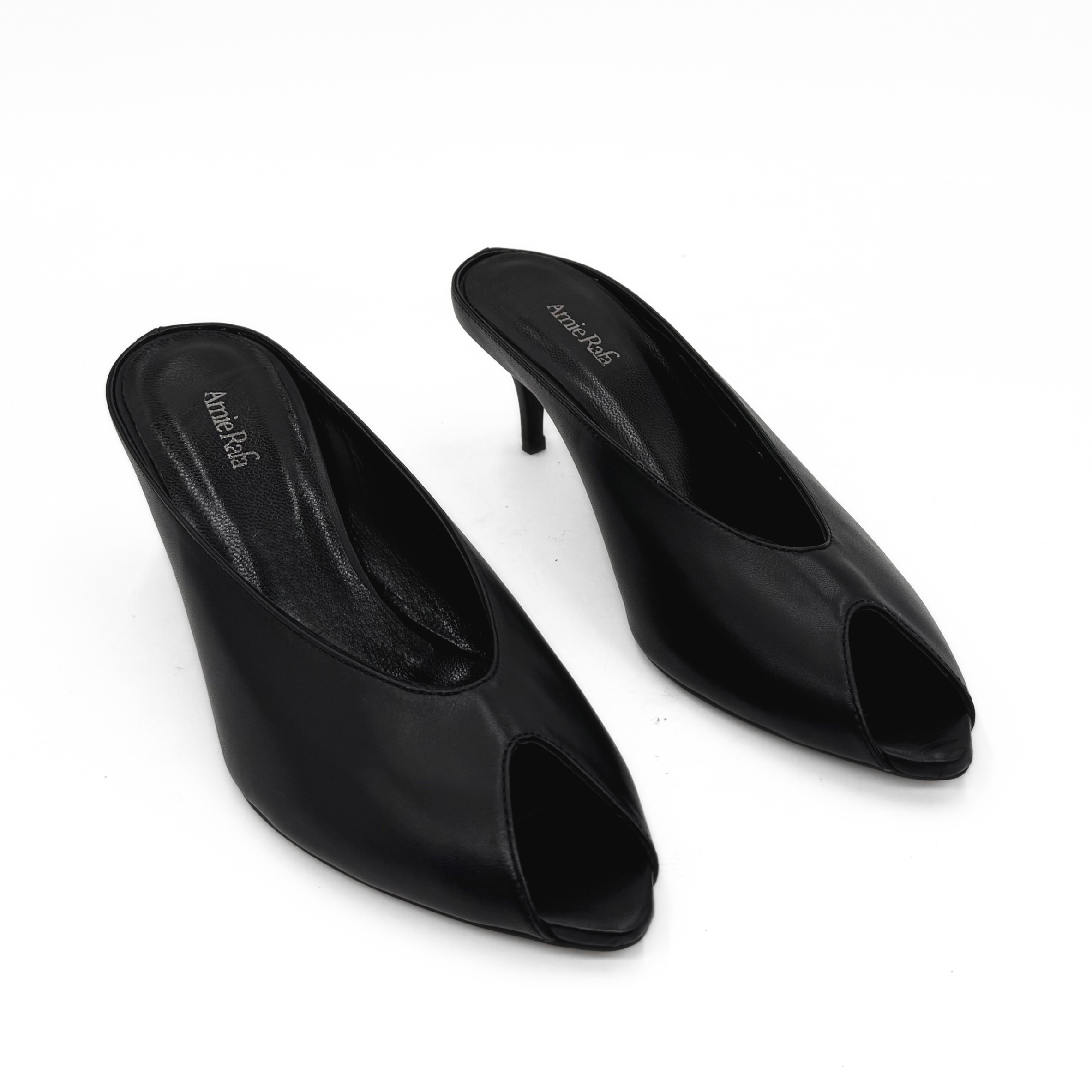 Amie Rafa Audrey Peeptoe Leather Mule, Alternate, color, Black