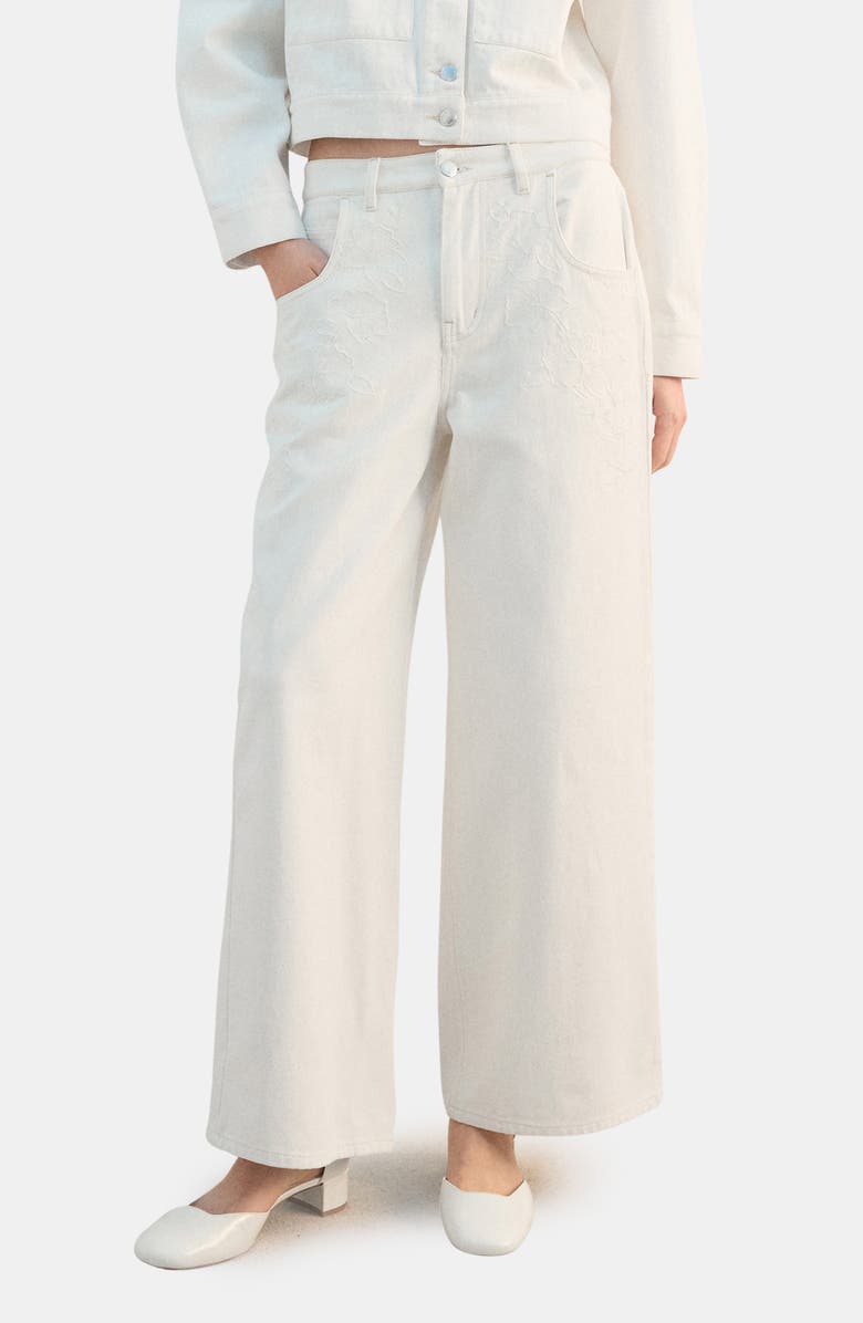 MANGO Embroidered High Waist Wide Leg Jeans, Main, color,