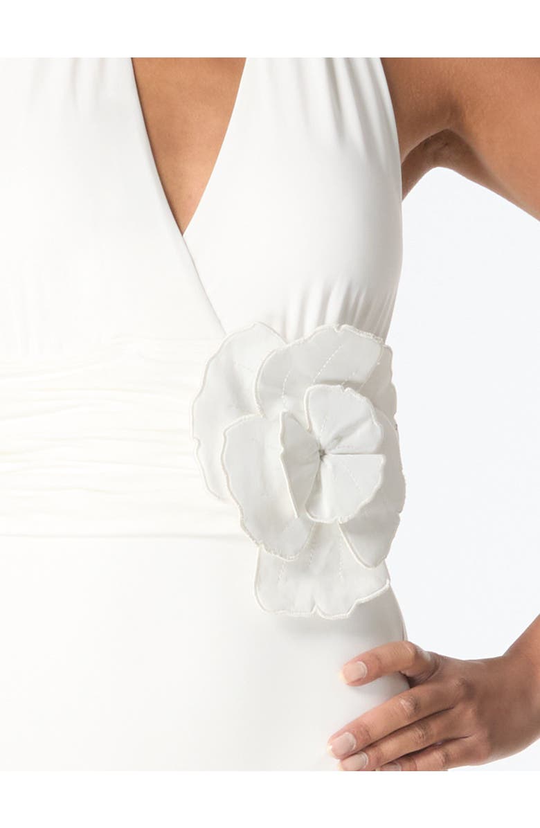 Carmen Marc Valvo Shirred Halter One Piece Swimsuit, Alternate, color, White