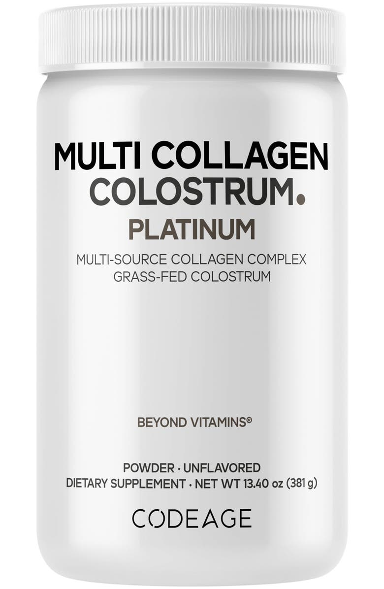 Codeage Multi Collagen Colostrum Powder Platinum, Grass-Fed, Bovine Colostrum, Lactoferrin, Main, color, White