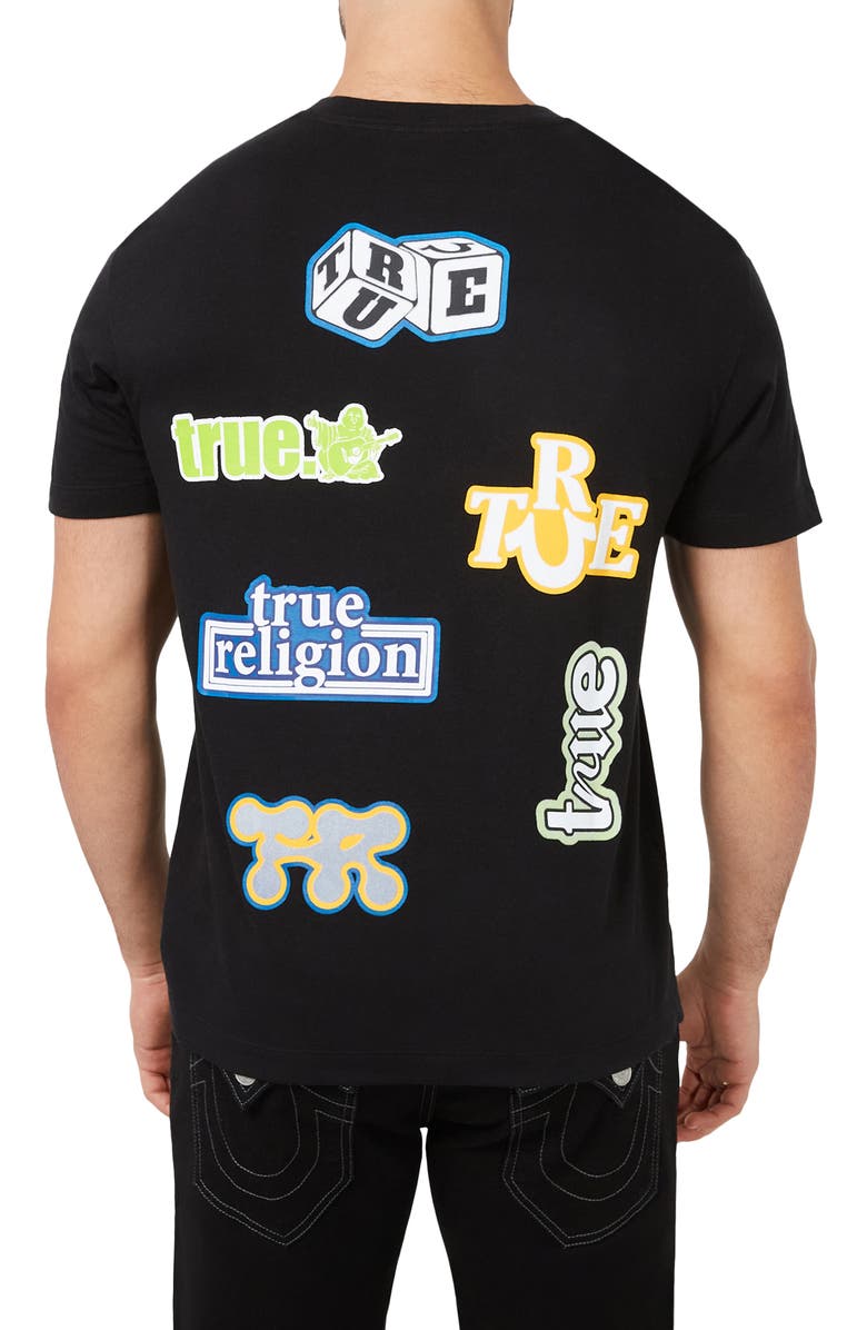 True Religion Mix Media Sticker Graphic T-Shirt, Alternate, color, Jet Black