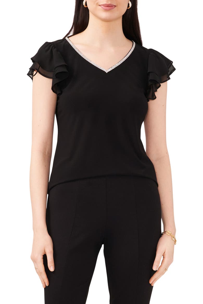 V-Neck Ruffle Sleeve Top, Main, color, BLACK