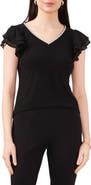 Chaus V-Neck Ruffle Sleeve Top