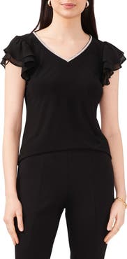 Chaus V-Neck Ruffle Sleeve Top