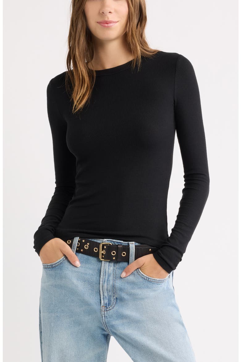 Ribbed Long Sleeve T-Shirt, Main, color, BLACK