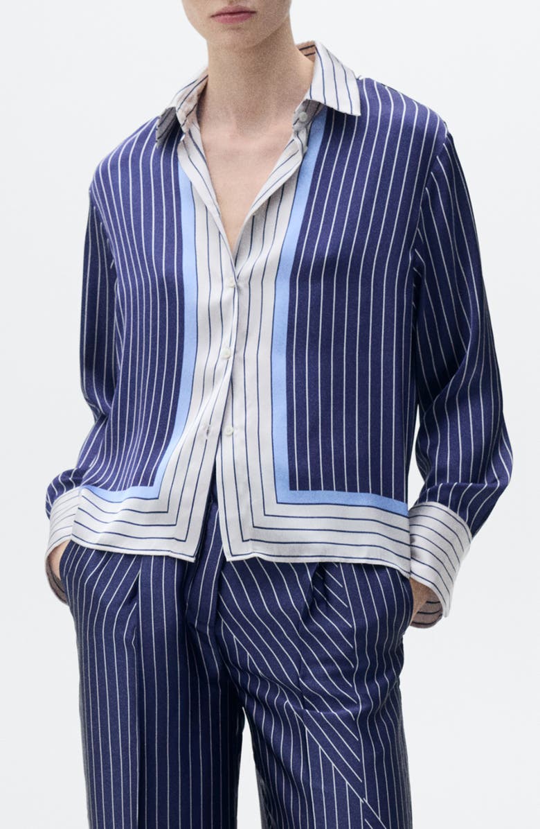 MANGO Stripe Satin Shirt, Main, color, Blue